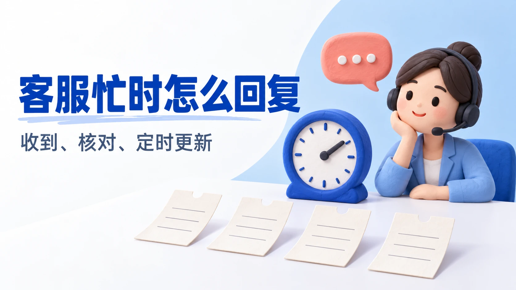 客服等待队列与下一次反馈时间的原创概念插画