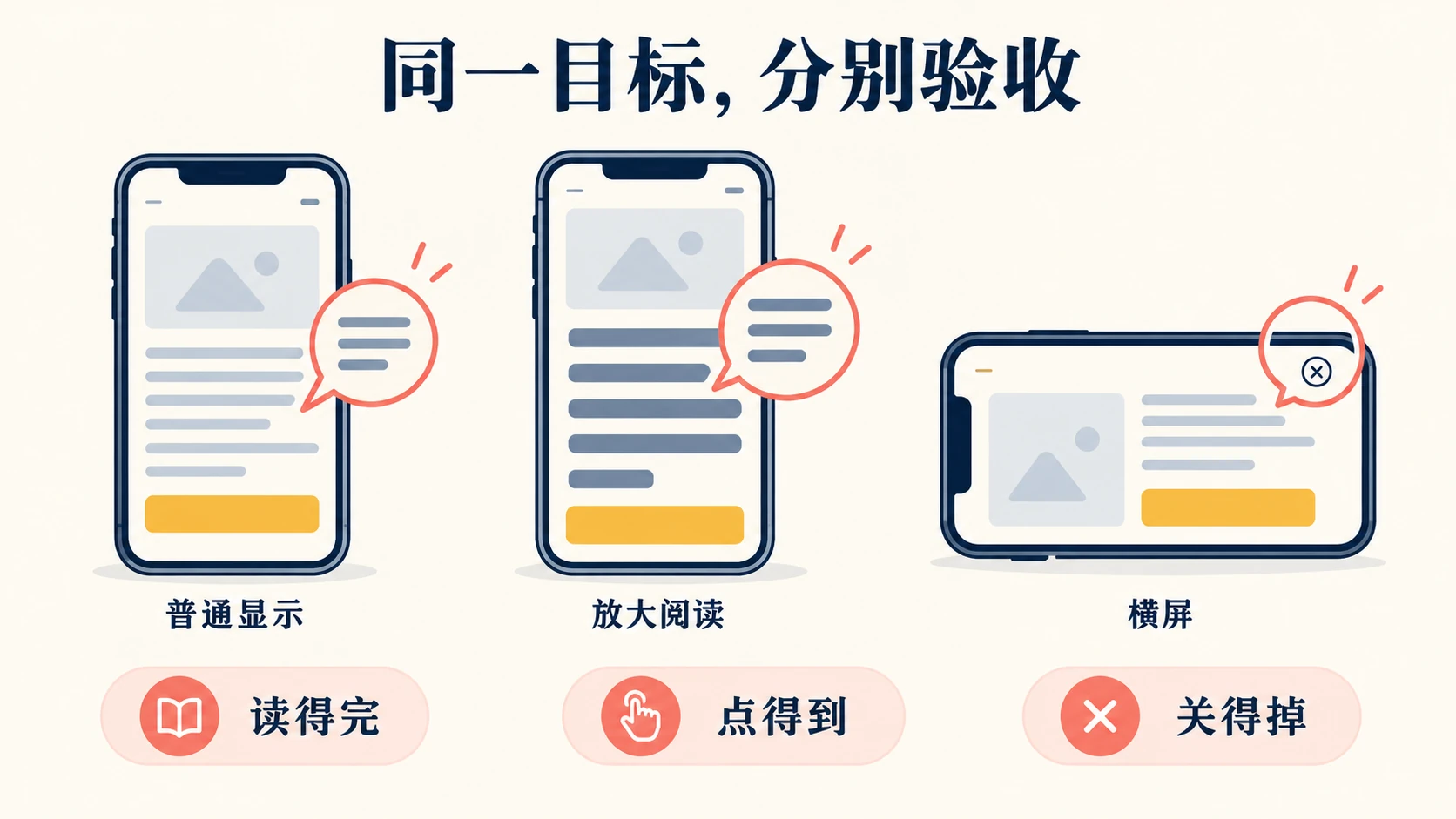 普通显示放大阅读和横屏三种布局条件的原创对照图